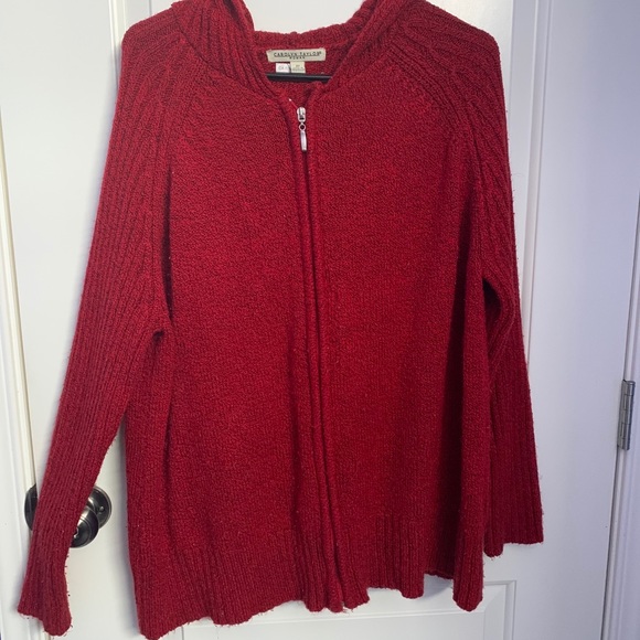 Ribbed Red Zip-up Sweter - Picture 1 of 3